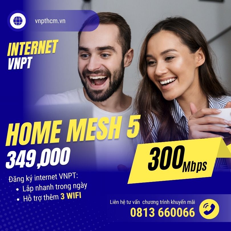 Gói cước Home MESH 5 VNPT - 300Mbps - 4 WIFI